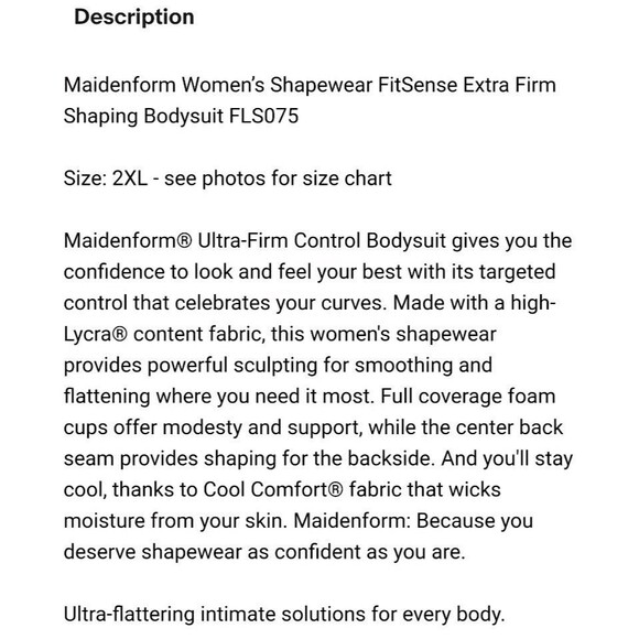 Maidenform XXL Shapewear FitSense Extra Firm Shaping Bodysuit NWT FLS075 Black - Picture 6 of 7